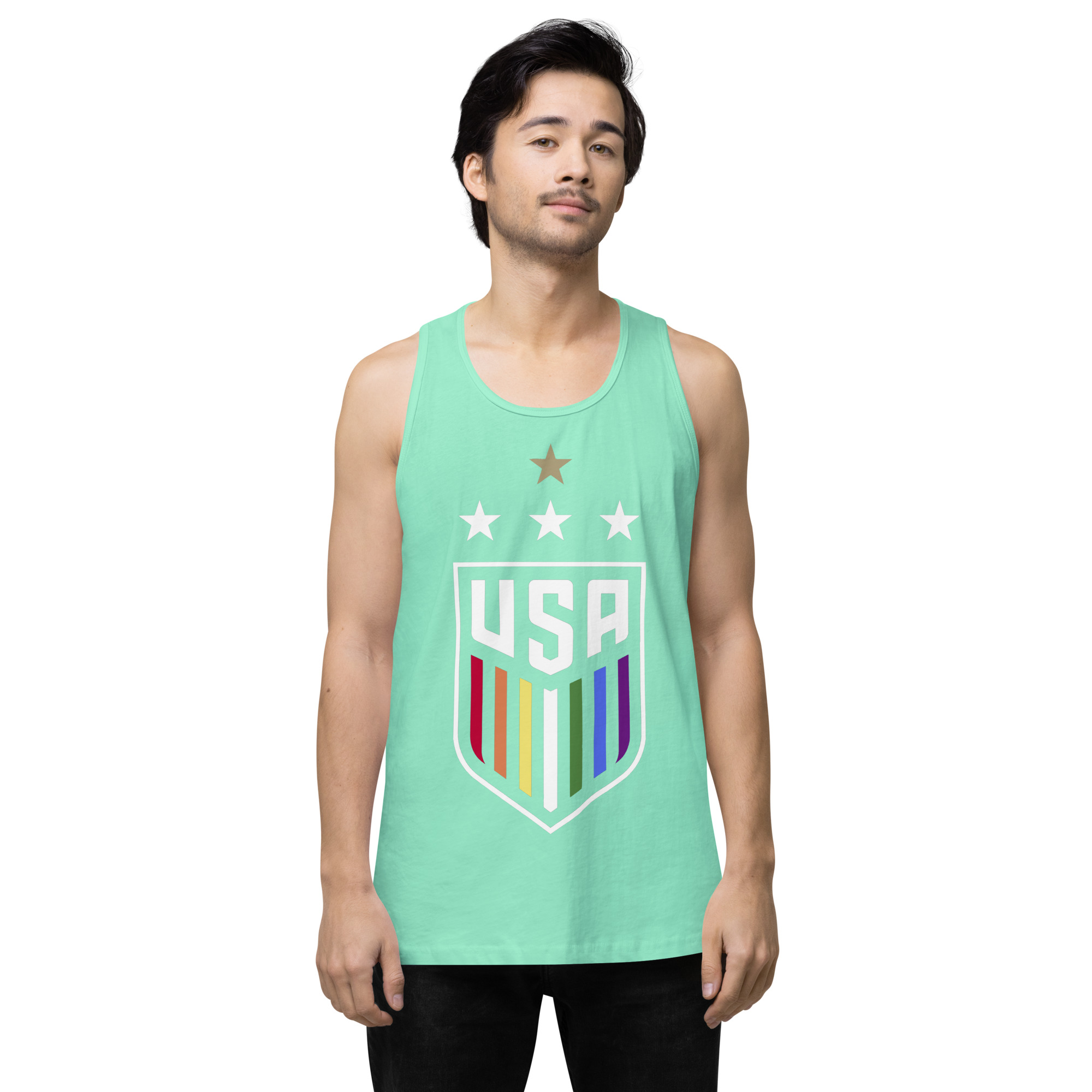 mens-premium-tank-top-mint-front-685199d7cf2b6.jpg One Nation One Team LGBTQ Men’s premium tank top - Image 1