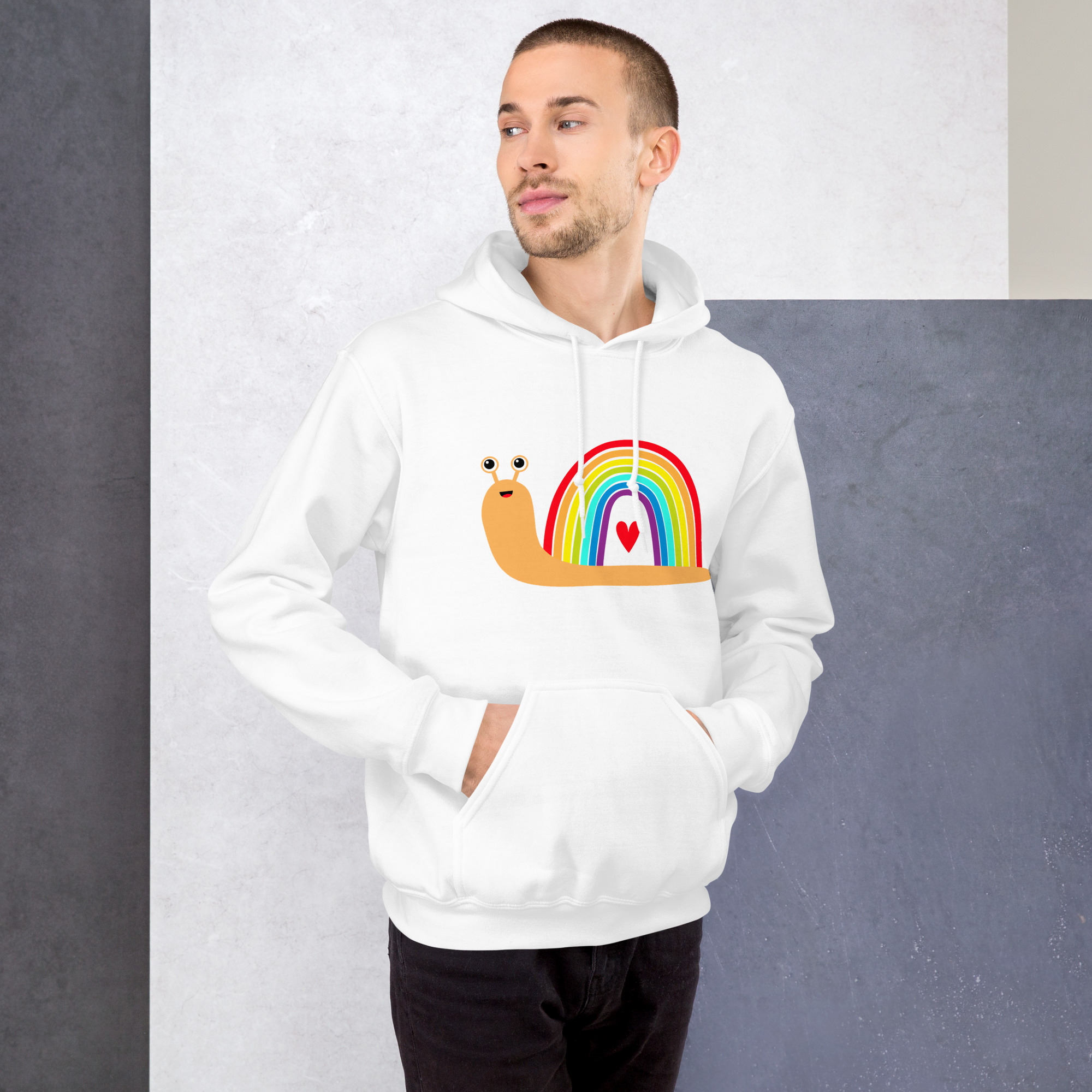 unisex-heavy-blend-hoodie-white-front-68525ee6146d4.jpg Snail LGBTQ Unisex Hoodie - Image 1